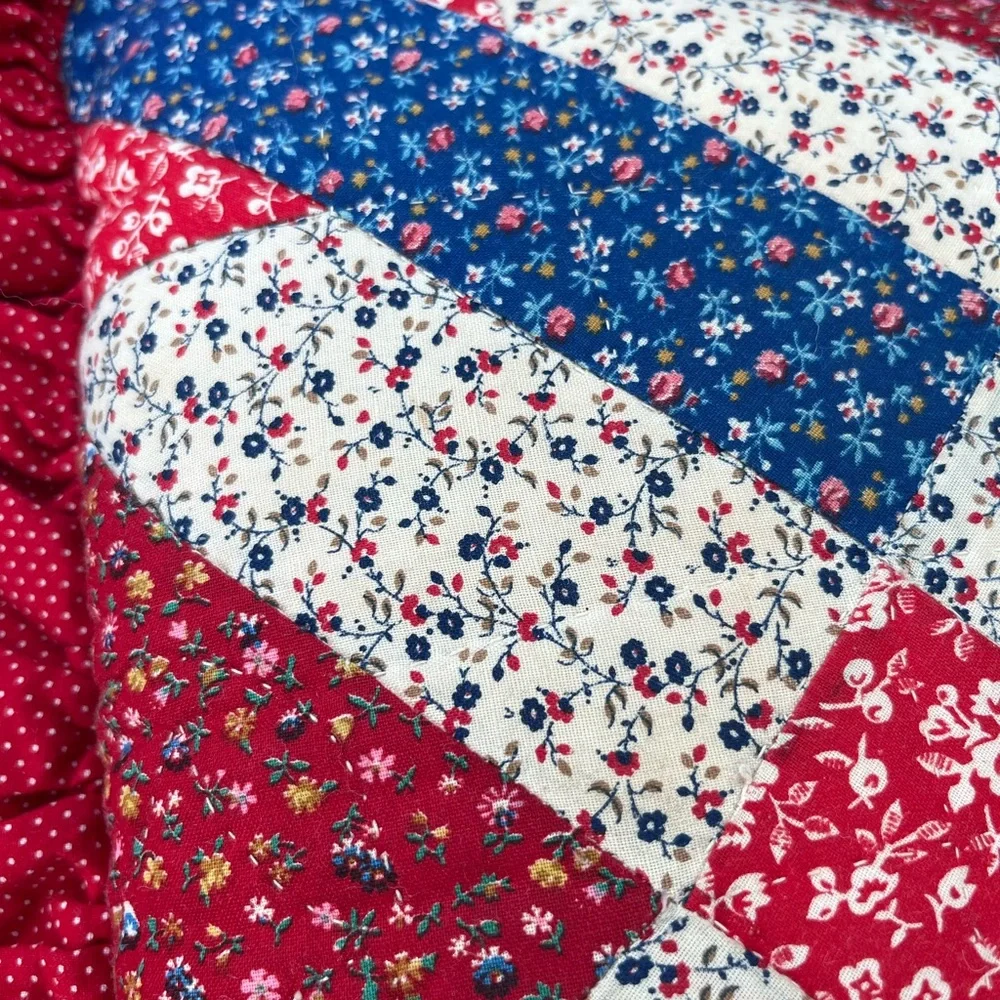 Floral Patchwork Quilt - Red, Blue, and cream decor. Pillow